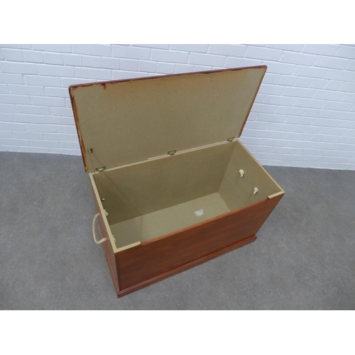 289 - Modern stained wood storage box with hinged lid and void interior, 96 x 56 x 48cm