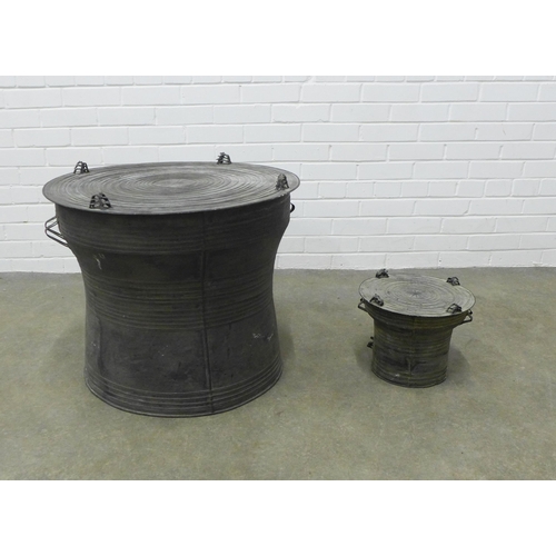 291 - Two Tibetan rainwater drums, larger 66 x 55cm (2)