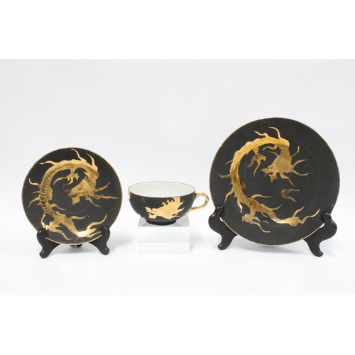 305 - Japanese black and gilt dragon teaset (41)