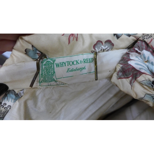 323 - Whytock & Reid of Edinburgh, floral fabric curtains with an angled hem and string gathers, lined, 34... 