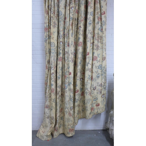 323 - Whytock & Reid of Edinburgh, floral fabric curtains with an angled hem and string gathers, lined, 34... 