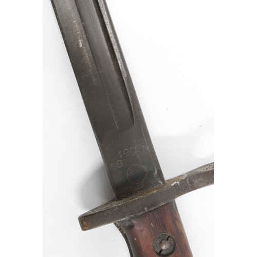 324 - WWI British 1913 Pattern bayonet by Remington, with steel mounted leather scabbard