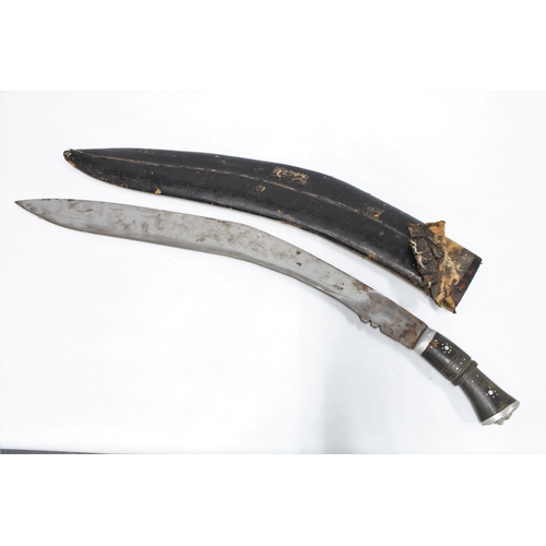 325 - Early 20th century kukri with polished horn handle and leather sheaf