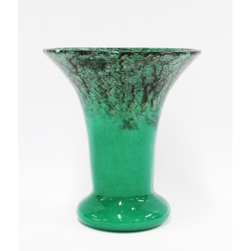 331 - Monart glass vase, green with aventurine inclusions, of trumpet form, 24cm