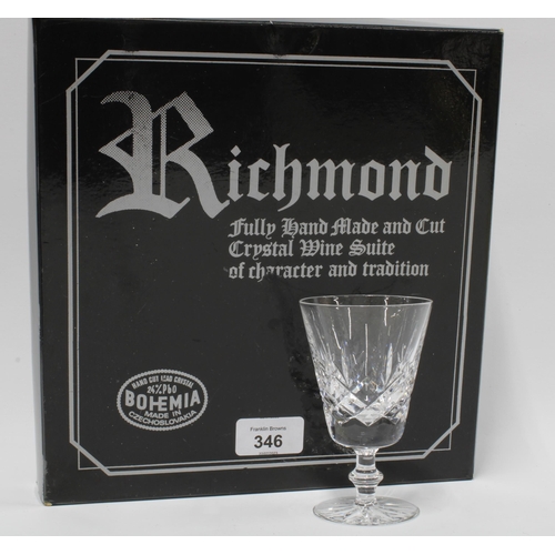 346 - Set of six Richmond Bohemian crystal wine glasses, boxed (6)