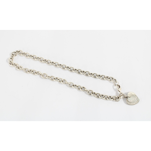 38 - Silver curb link necklace with two heart shaped pendants inscribed 'Tiffany & Co'