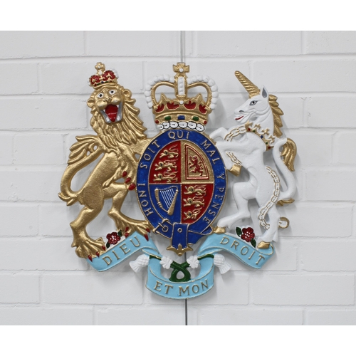 382 - Royal coat of arms of the UK heraldic metal wall plaque, 50 x 50cm