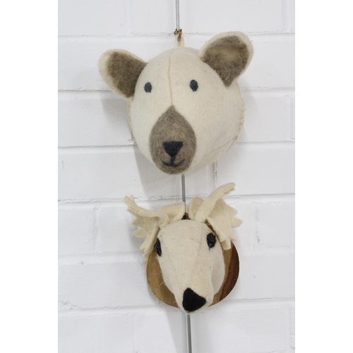 383 - Two felt faux-taxidermy wall heads, larger approximately 18 x 20cm (2)