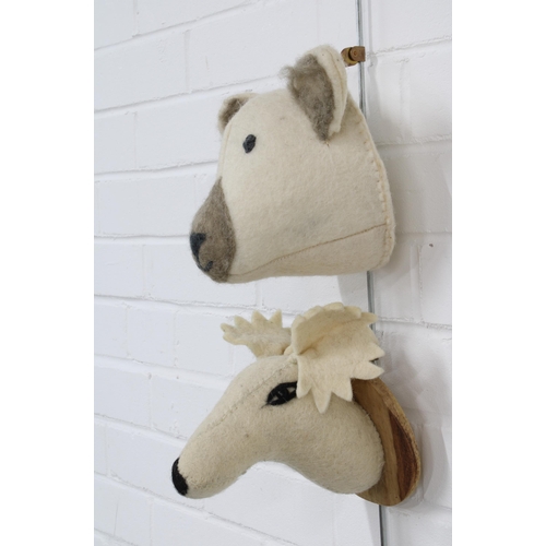 383 - Two felt faux-taxidermy wall heads, larger approximately 18 x 20cm (2)