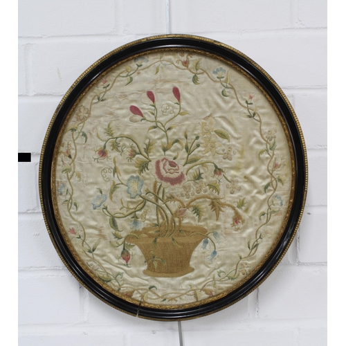 384 - Georgian silk floral embroidery in oval frame, 36 x 33cm