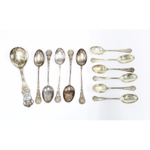 46 - Set of five Scottish silver teaspoons, Glasgow 1903, together with a set of six continental silver t... 