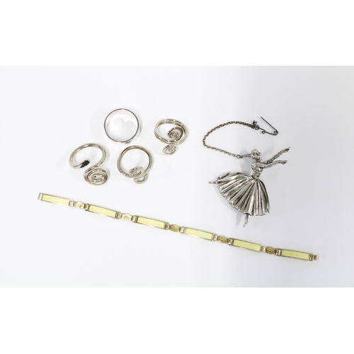 50 - Scottish silver ballerina brooch, Birmingham 1948, together with a Scandinavian silver and yellow en... 