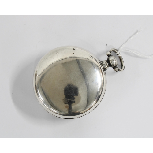 52 - Early 19th century silver pear cased pocket watch, white enamel dial and roman numerals, inscribed 1... 