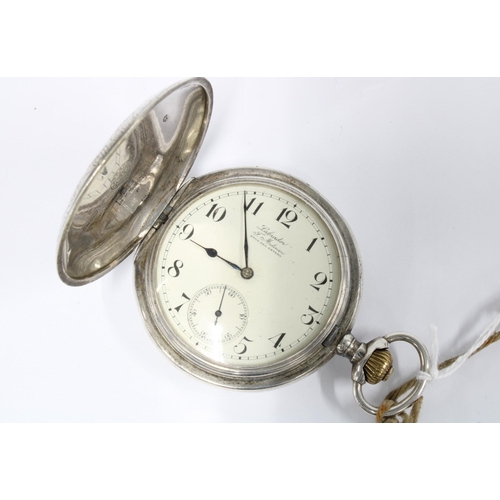 53 - Continental silver Labrador full hunter pocket watch, in a foliate engraved case, the enamel dial wi... 