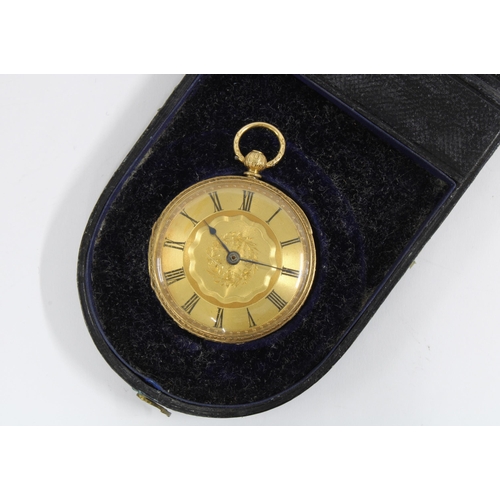 65 - Lady's Victorian 18ct gold case fob watch with Chester hallmarks and original leather fitted box