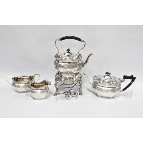 69 - Silver four piece tea service by James Dixon & Sons, Sheffield 1910, comprising spirit kettle, burne... 