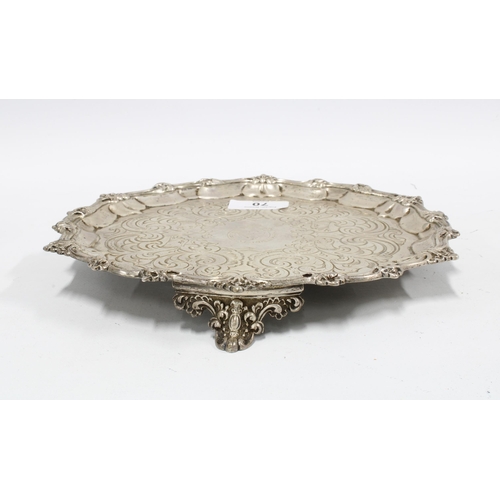 70 - Victorian silver salver, by George Frederick Pinnell, London 1846, with a pie crust edge and engrave... 