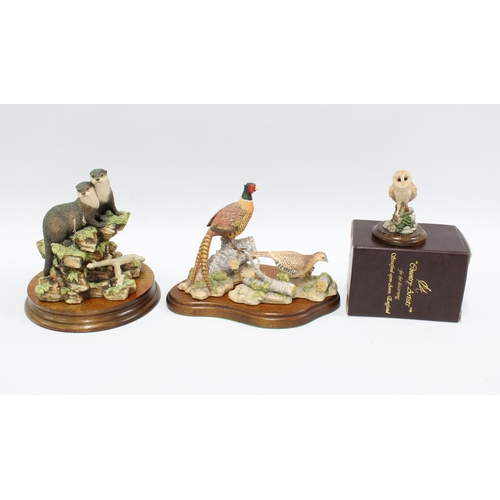 77 - Three Borders Fine Arts figure, 'Together Again' SOC3,16cm, 'Hen Pheasant & Chicks' RB22, 'Cock Phea... 