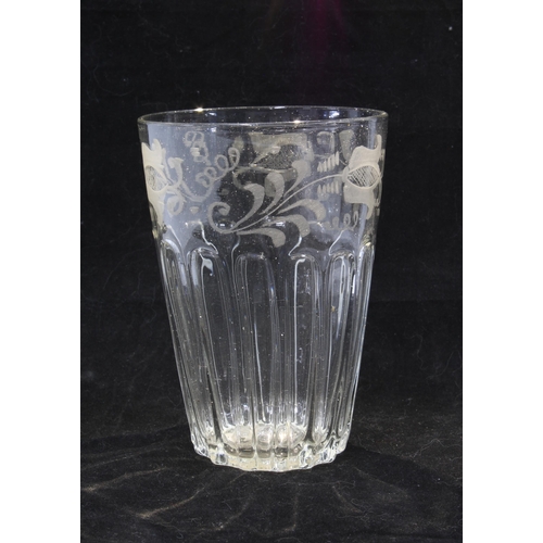 88 - 19th century etched glass beaker / tumbler, 14cm