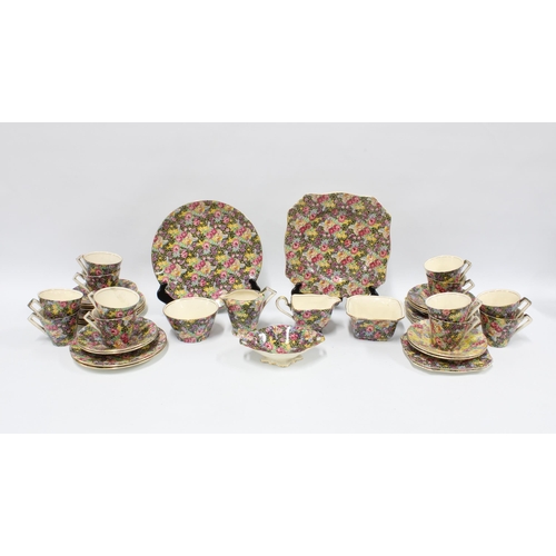 93 - Two Royal Winton chintz 'Hazel' pattern six place tea sets,  including one yellow saucer (43)