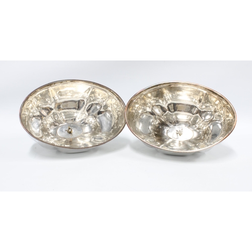 399 - A pair of Victorian silver plate meat dish covers with silver crown finials, London 1841, 28cm long ... 