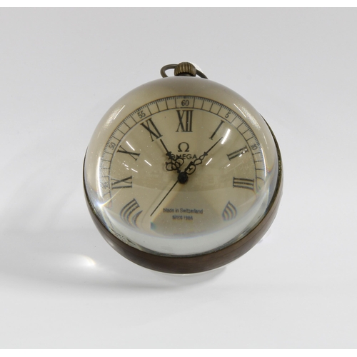 403 - Omega glass ball clock with roman numerals and brass loop