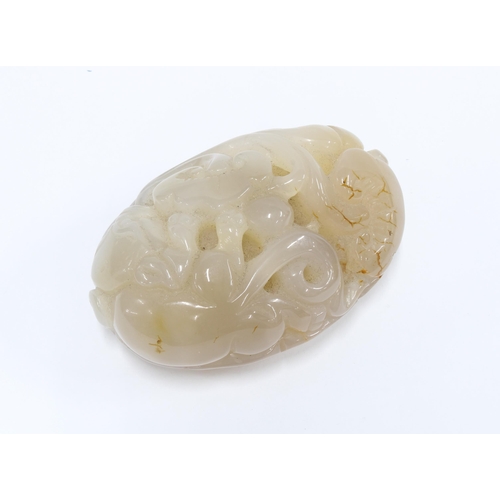 405 - Jadeite carved pebble with lingzhi , 10cm