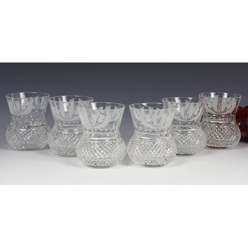 408 - Set of six Edinburgh Crystal Thistle design whisky tumblers / glasses, in unused condition, 1st Qual... 