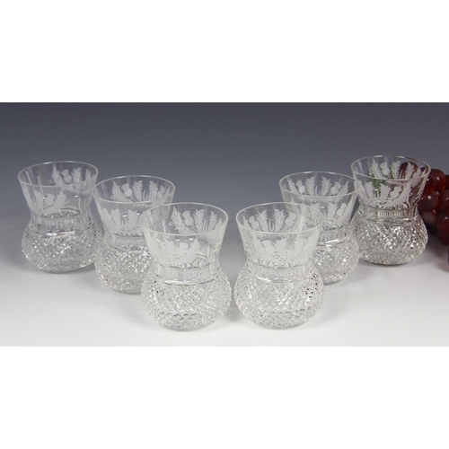 408 - Set of six Edinburgh Crystal Thistle design whisky tumblers / glasses, in unused condition, 1st Qual... 