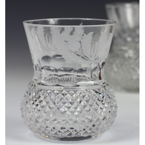 408 - Set of six Edinburgh Crystal Thistle design whisky tumblers / glasses, in unused condition, 1st Qual... 