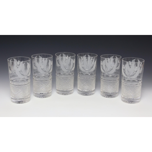 409 - Rare set of six Edinburgh Crystal Thistle design Highball whisky tumblers / glasses, in unused condi... 