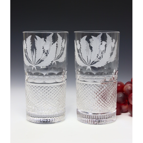 409 - Rare set of six Edinburgh Crystal Thistle design Highball whisky tumblers / glasses, in unused condi... 