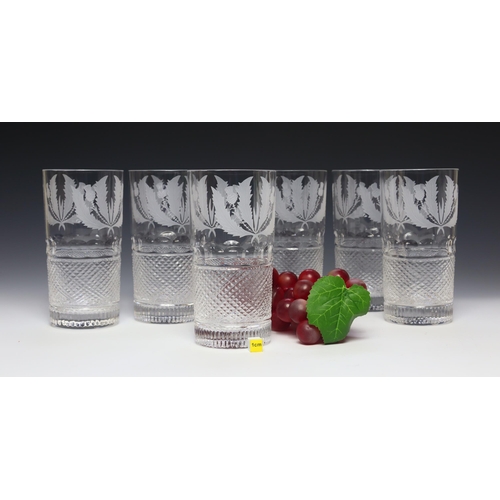 409 - Rare set of six Edinburgh Crystal Thistle design Highball whisky tumblers / glasses, in unused condi... 