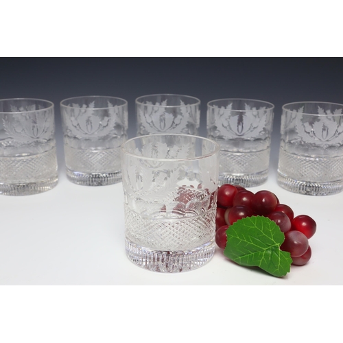 410 - Set of six Edinburgh Crystal Thistle design Double Old Fashioned whisky tumblers / glasses, in unuse... 