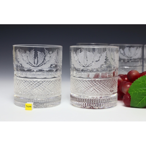 410 - Set of six Edinburgh Crystal Thistle design Double Old Fashioned whisky tumblers / glasses, in unuse... 