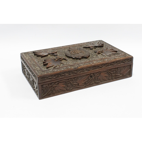 421 - Royal Engineers carved wooden box, the hinged lid with Honi Soit  Qui Malypense motto, cedar lined i... 