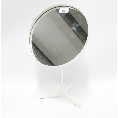 423 - Durlston Designs vintage vanity / dressing table mirror, white enamel with circular plate and tripod... 