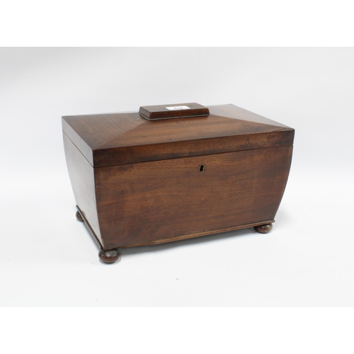 424 - A large 19th century mahogany sarcophagus box, hinged lid with three internal compartments, standing... 