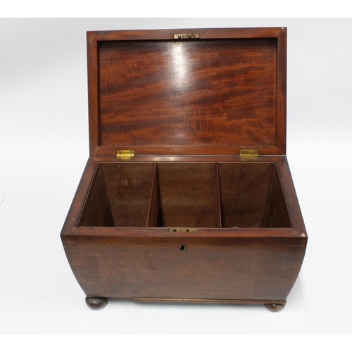 424 - A large 19th century mahogany sarcophagus box, hinged lid with three internal compartments, standing... 