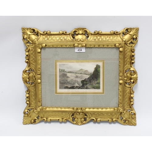 434 - The Stone Quarries, Craigleith, near Edinburgh, colour engraved print in an ornate gilt frame, 44 x ... 