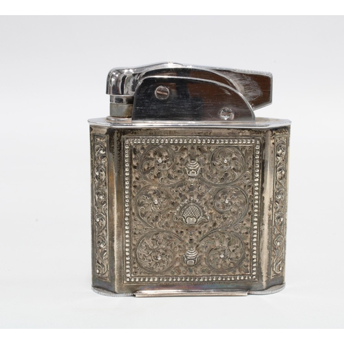 10 - George V silver cigarette box, London 1924 (a/f) together with a white metal table lighter (2)