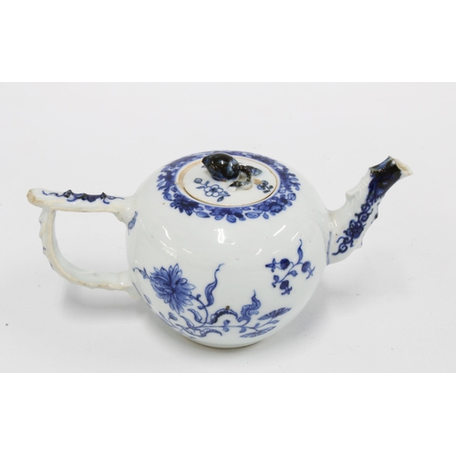 102 - Chinese blue and white teapot, Kangxi  period 1662-1722, painted with flowers,  (some minor damage t... 