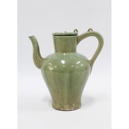 103 - Chinese celadon pot with handle and long spout, likely 20th century, 20cm  Provenance: Private Scott... 