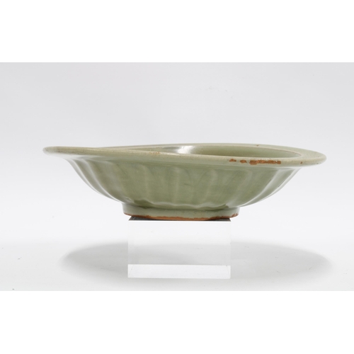 112 - Chinese Song/ Yuan Dynasty, celadon twin fish bowl, repair to rim, 6 x 22cm.  Provenance: Private Sc... 