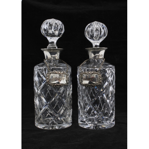 13 - A pair of silver mounted glass spirit decanters, Birmingham 1978 with Epns Whisky & Sherry decanter ... 