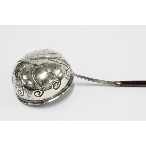 19 - 19th century white metal toddy ladle, the bowl with swirling pattern, with twisted baleen handle, 35... 
