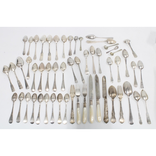 23 - A tin containing a quantity of 18th and 19th century silver spoons, various hallmarks, together with... 