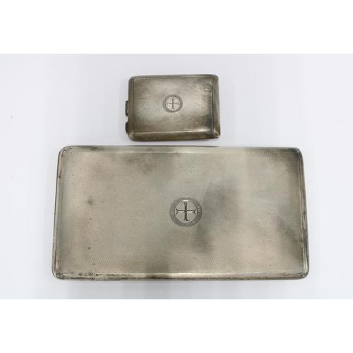 3 - Women's Transport Service silver cigarette case, Birmingham 1939 and a matching smaller silver case ... 