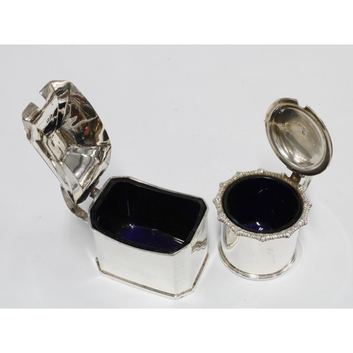 31 - Georgian silver mustard with blue glass liner, London 1806 together with a silver drum mustard, Shef... 