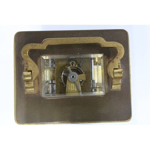 422 - French carriage clock of small proportions,  complete with key, 13cm high including handle